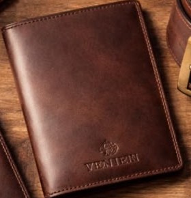 Close-up of an embossed logo on leather (illustrative image)